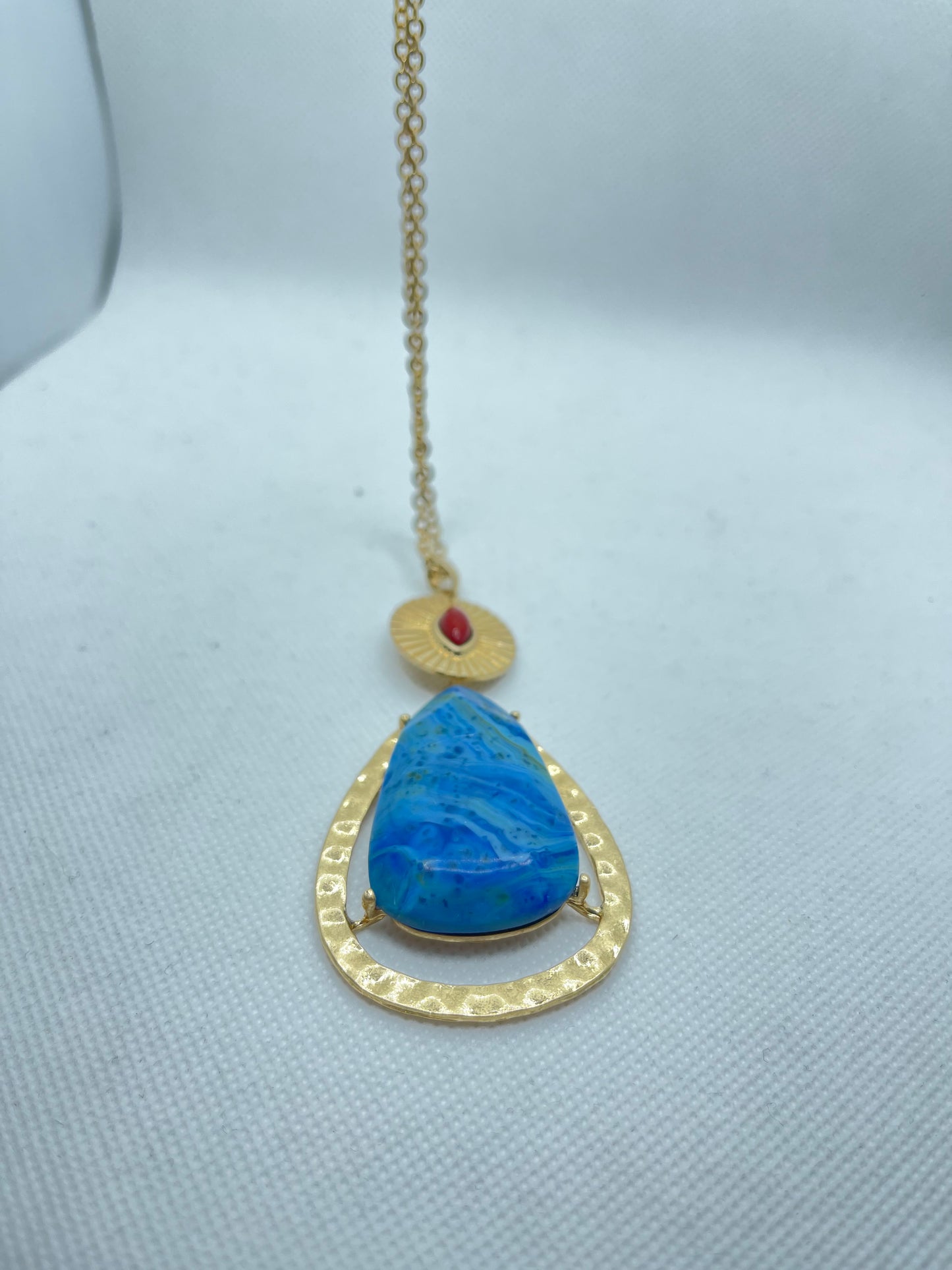 Natural Blue Stone Golden Necklace