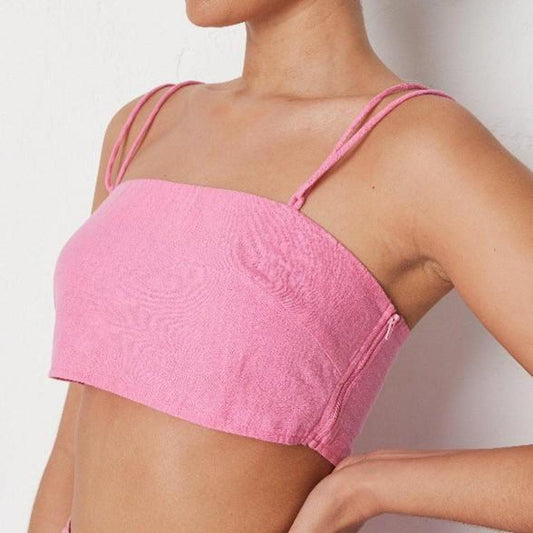 Tall linen look pink crop top