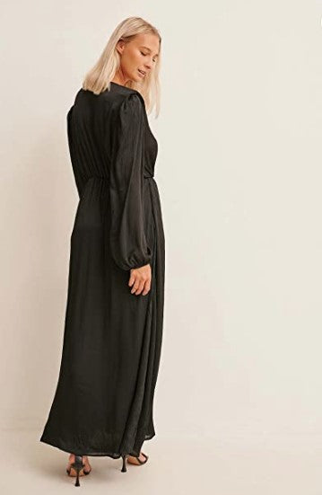 Balloon Sleeve Structured Maxi Dress Black