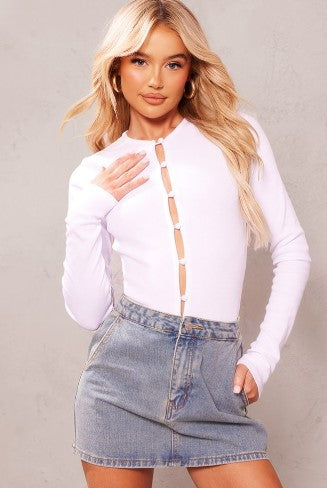 White Ribbed Button Up Bodysuit