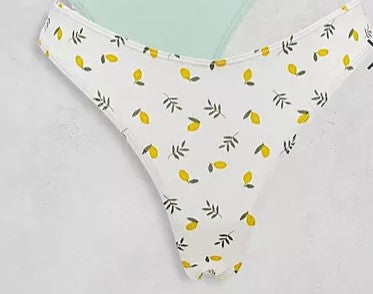 Fruit print thongs in beige