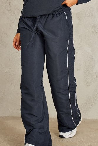 Navy Contrast Piping Wide Leg Track Pants