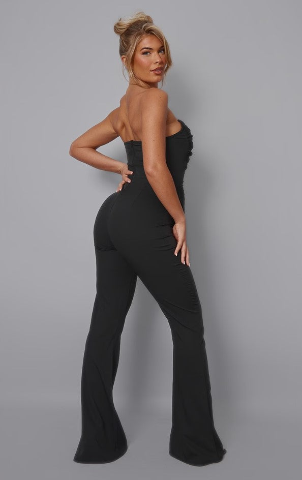 Black Ruch Pointed Corset Bandeau Jumpsuit