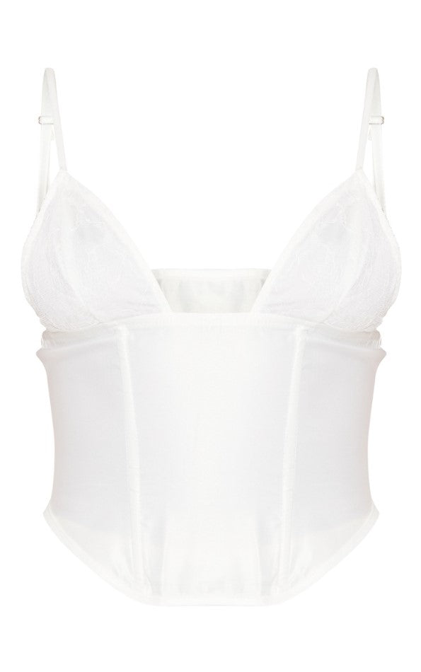 White Satin Lace Boned Corset Top