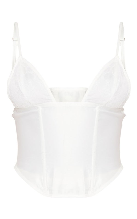 White Satin Lace Boned Corset Top