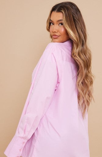 Pale Pink Oversized Cuff Poplin Shirt