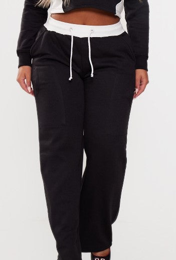 SHAPE BLACK SWEAT CONTRAST POCKET STRAIGHT LEG JOGGERS