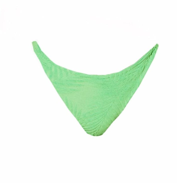 Plus Green Palm Leaf Print Embossed Towelling High Waisted Bikini Bottoms