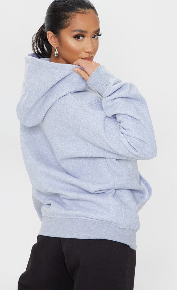 Petite Grey Marl Oversized Embroidered Hoodie