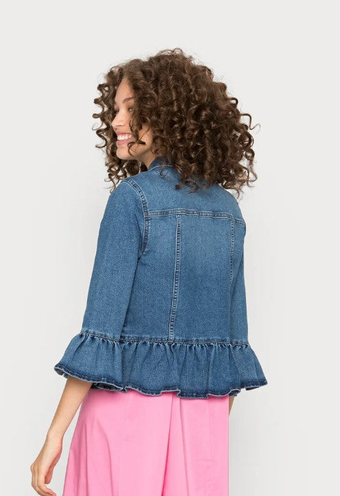 ONLY ONLSIA FRILL JACKET - Denim jacket - medium blue denim