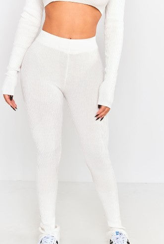 Petite Oatmeal Knitted Split Hem Flare Trousers