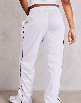 White Tricot Side Stripe Track Pants