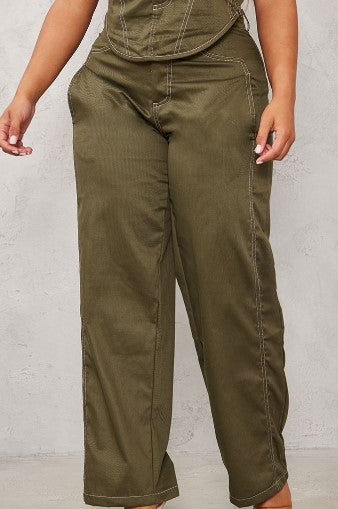 Shape Khaki Cargo Straight Leg Trousers