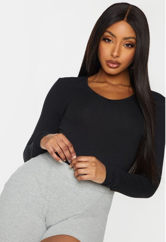 Essential Black V Neck Long Sleeve Bodysuit