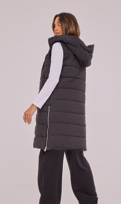 Black Panel Padded Longline Gilet