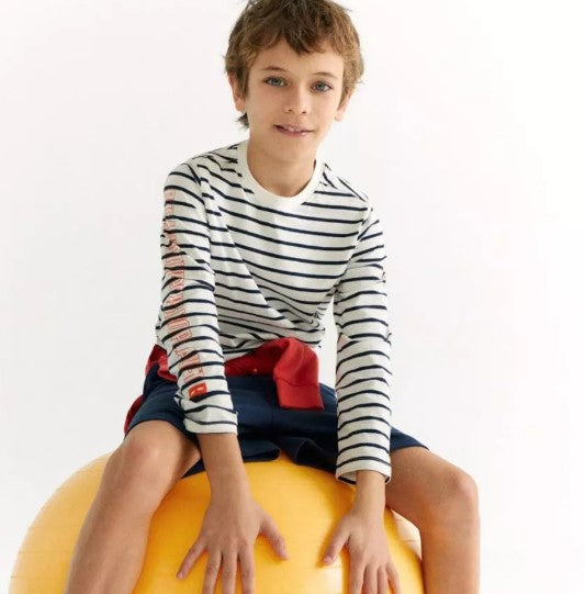 Ecoalf Marinalf Long Sleeve T-shirt Boys Off White Blue Stripe