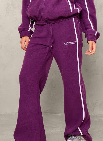 SPORT Plum Fleece Oversized Piping Detail Wide Leg Joggers