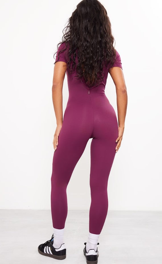 Plum Sculpt Short Sleeved Unitard