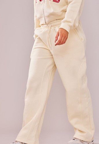 Petite Cream 1987 Slogan Wide Leg Joggers