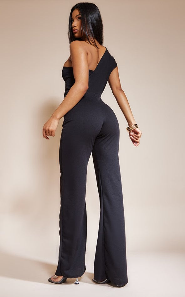 Black Drape One Shoulder Jumpsuit