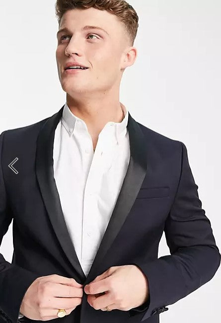 Skinny Wool Tuxedo Suit Jacket In Navy