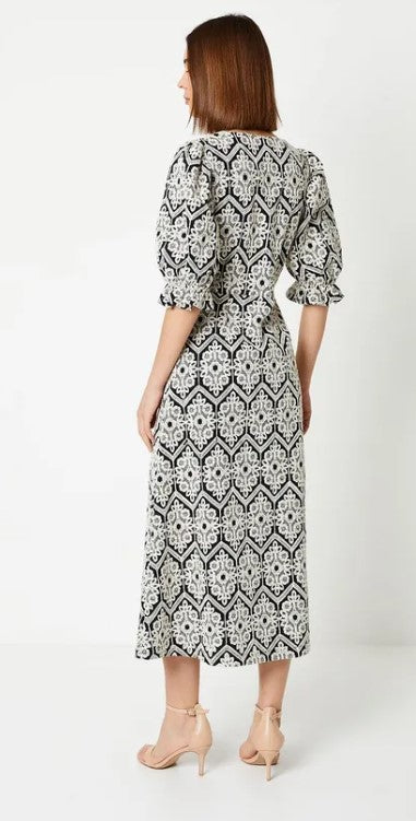 Black Broderie Button Through Midi Dress