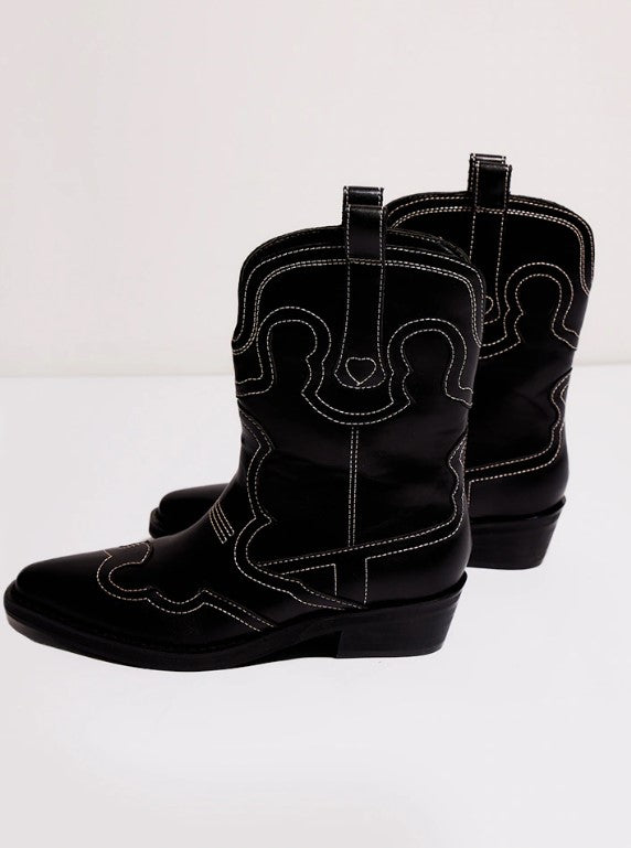 Black PU Point Toe Ankle Western Boots