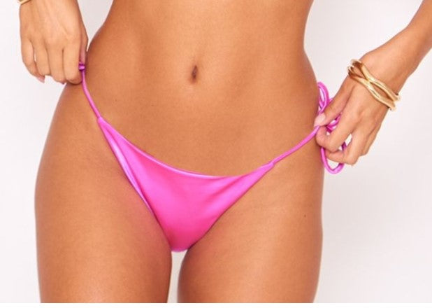 Hot Pink Satin Tie Side Bikini Bottoms