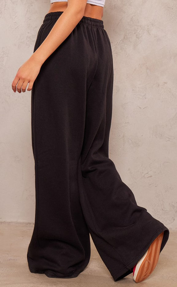 Black Wide Leg Jogger Track Pants