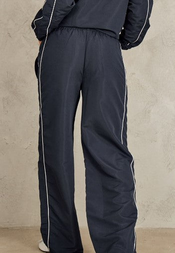 Navy Contrast Piping Wide Leg Track Pants