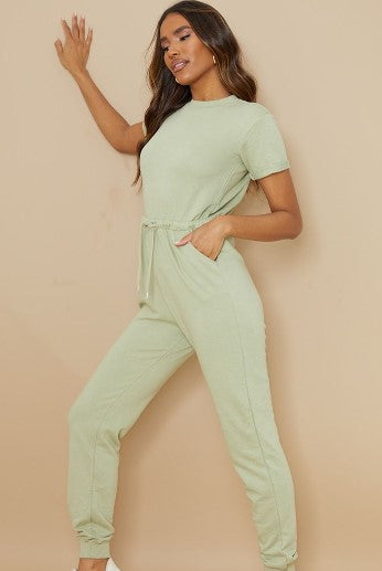 RENEW Light Khaki Short Sleeve Sweat Jumpsuit