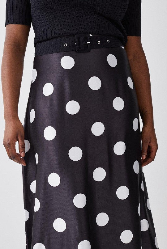 Plus Size Printed Satin Skirt Rib Knit Mix Midi Dress