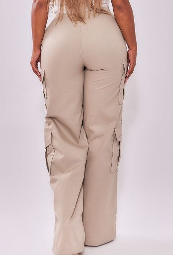 Shape Taupe Cargo Fold Waistband Pocket Detail Trousers