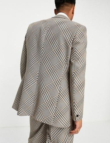 Slim longline suit jacket with bias check