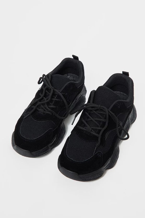 Black Double Bubble Sole Lace Up Trainers