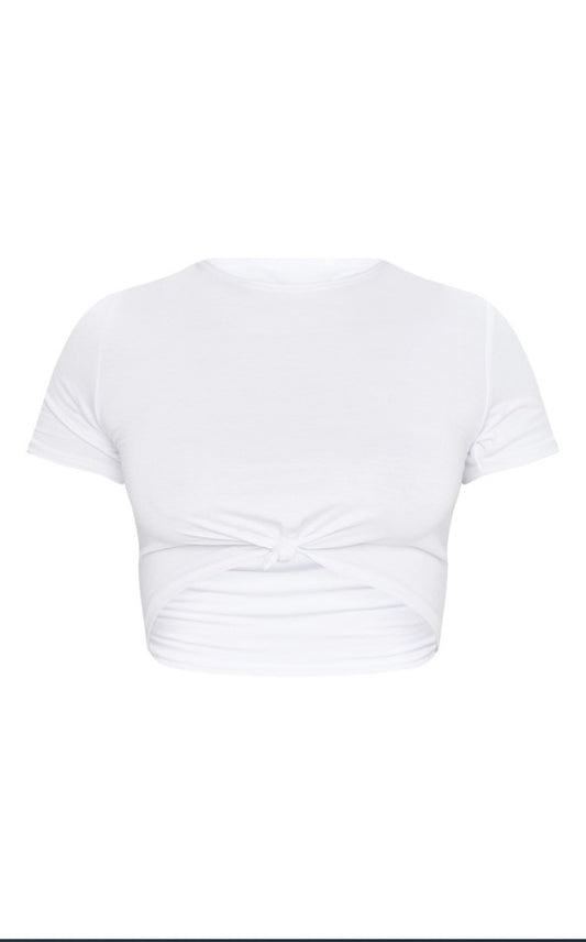 White Jersey Knot Front Crop T Shirt