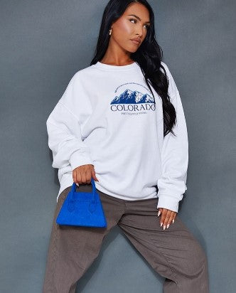 White Colorado Print Oversized Sweatshirt