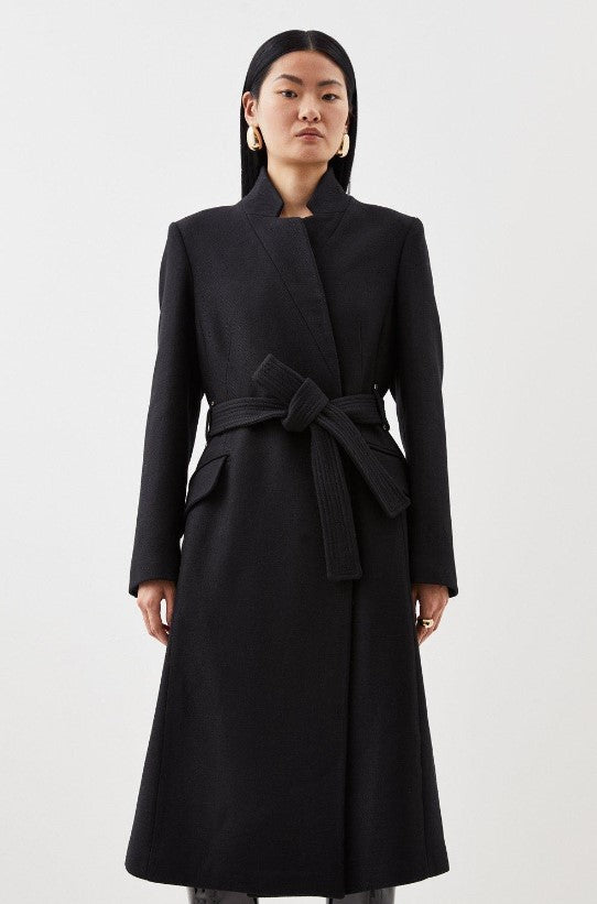 Italian Manteco Wool Cashmere Forever Notch Neck Midi Coat