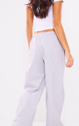 Light Grey Soft Twill Drawstring Waist Wide Leg Trousers