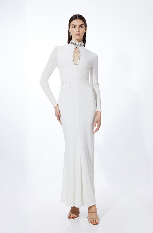 Ivory Petite Embellished Jersey Crepe Maxi Dress