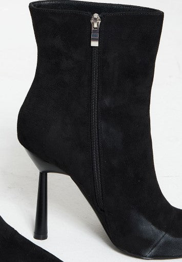 Black Faux Suede Point Toe Sock Heeled Ankle Boots