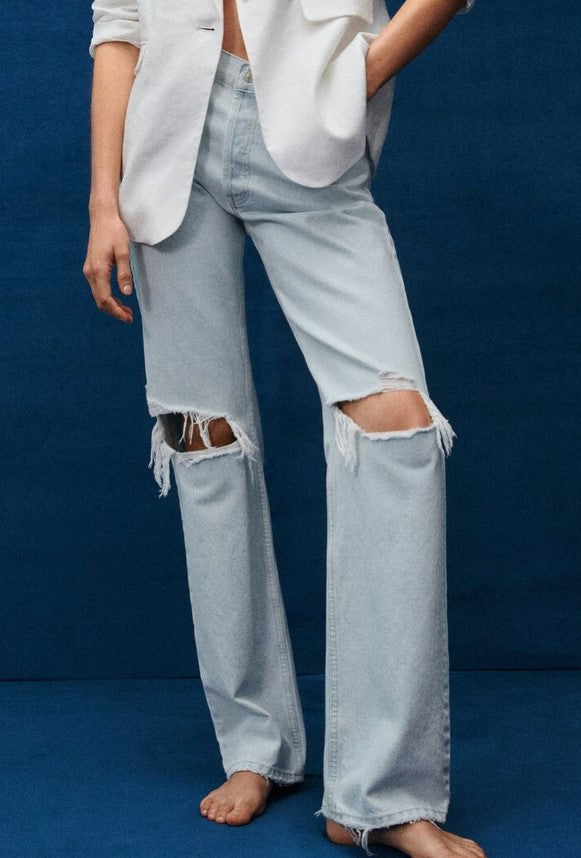 Mango - High-waist straight jeans