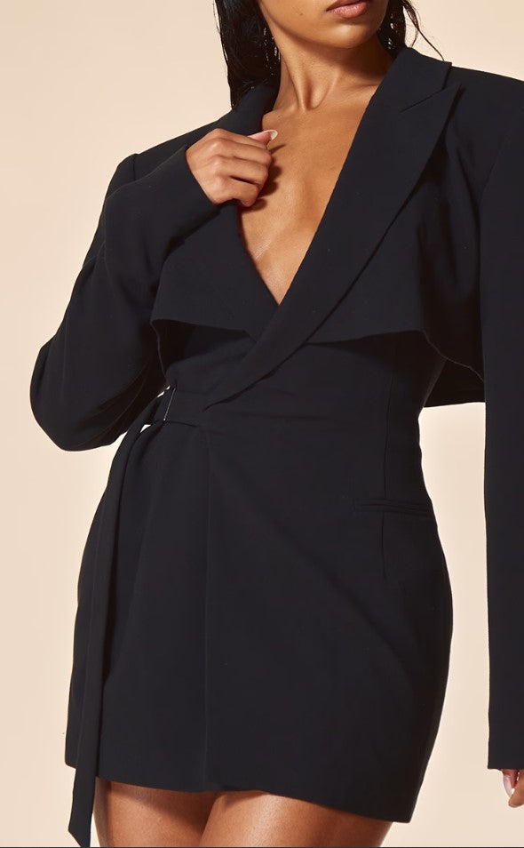 Label Black Tie Side Detail Blazer Dress