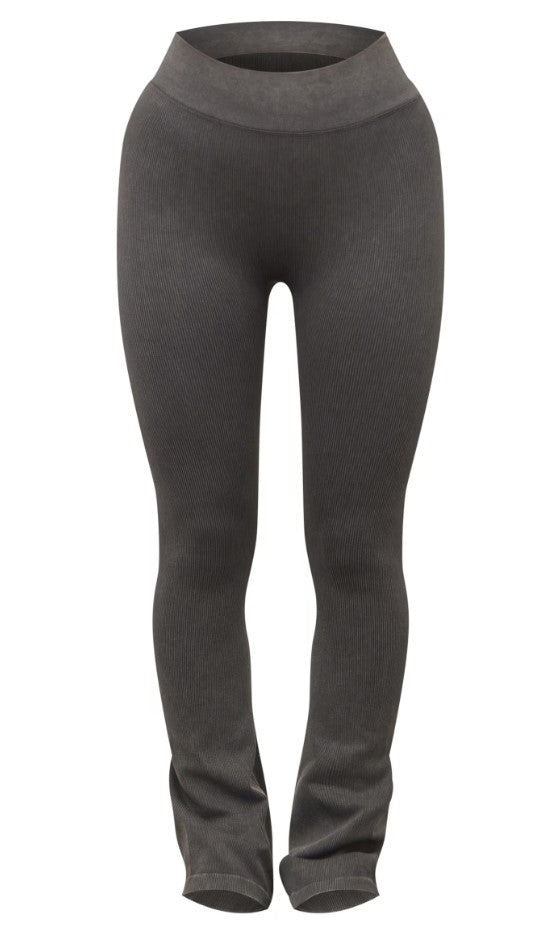 Charcoal Acid Wash Seamless Rib Flare Yoga Pants