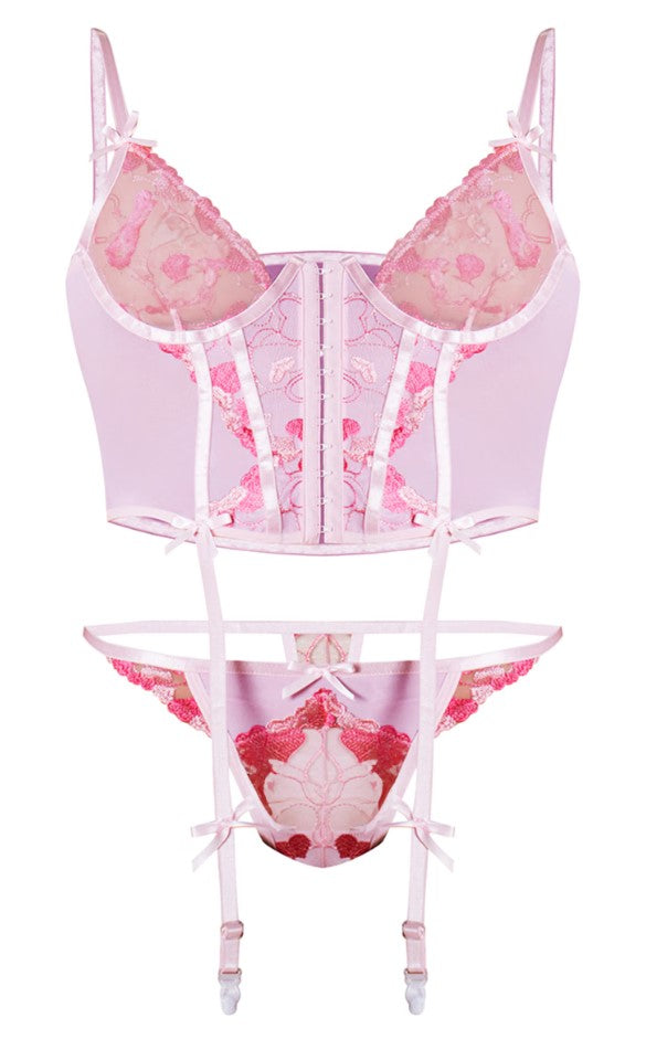 Plus Pink Lace Detail Cut Out Corset Set