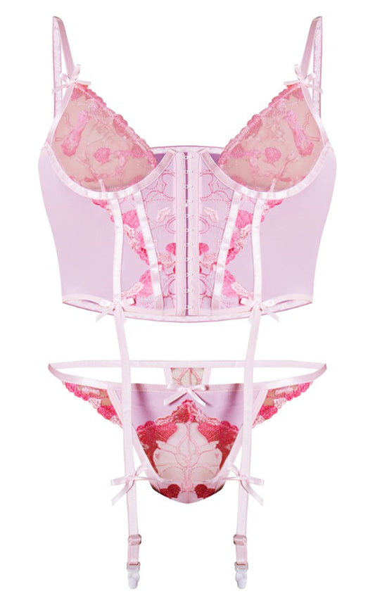 Plus Pink Lace Detail Cut Out Corset Set