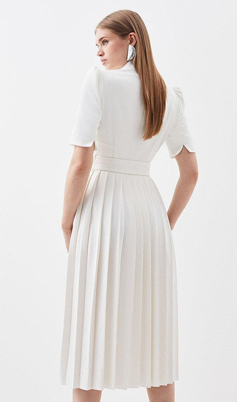 Petite Tailored Structured Crepe Forever Pleat Midi Dress