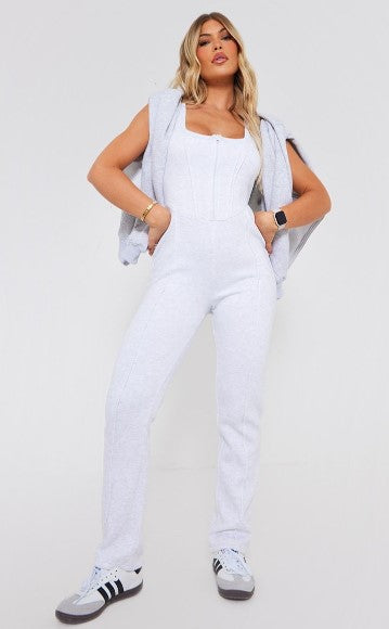 Ash Grey Seam Detail Sleeveless Sweat Jumpsuit