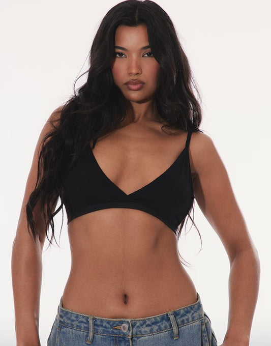 Basic Black Cotton Blend Triangle Bralet