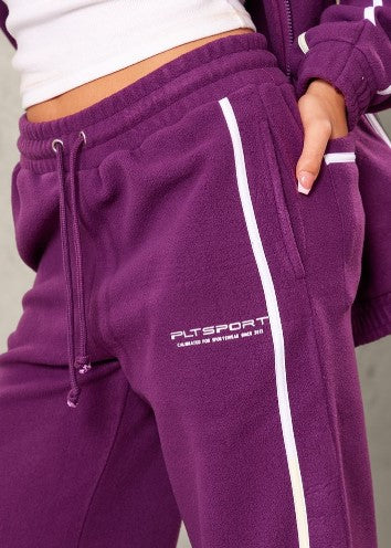 SPORT Plum Fleece Oversized Piping Detail Wide Leg Joggers